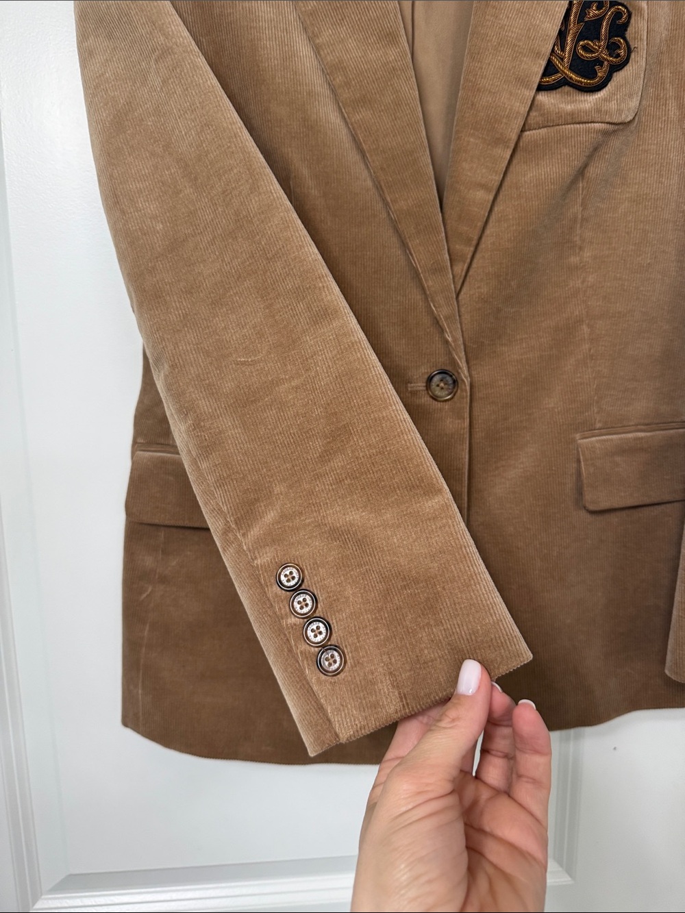 Ralph Lauren Tan Corduroy Blazer with Embroidered Pocket Crest - Picture 2 of 4
